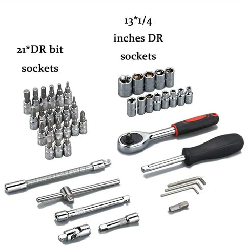 12 Piece Flexible Head Ratchet Spanner Set For Auto And Home Repairs Pro Grade Workhorse Heavy Duty Hand Tools Torque Socket Wrenches shown with sockets and wrench handle