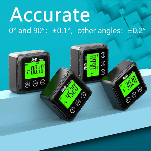 Dope Angle Finder With Magnetic Base PT180 For Woodworking displayed at various angles showcasing precision readings.