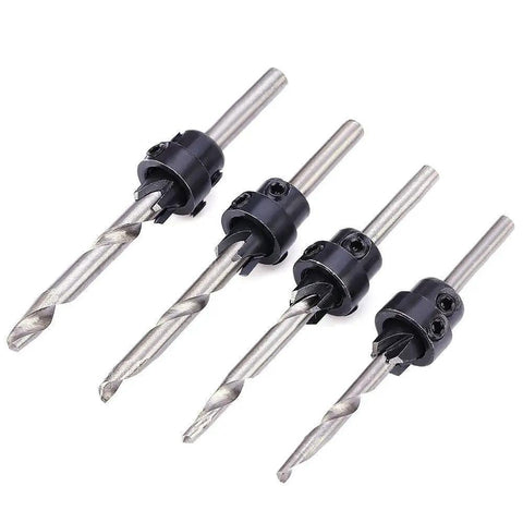 Countersink Drill Bit Kit Set For Woodworking Screw Hole Cutter Assortment With Quick Change And Adjustable Depth Single Twist Design Heat Treated Carbon Steel For Screws Sizes Five Through Twelve