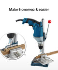 Professional Grade Heavy Duty Drill Press Vise Machine With Bulletproof Aluminum Jaws And Zero Lash Grip For Workbench Milling Woodworking And Drop Forged Portable Shop Clamping Gear on a workbench with wood.