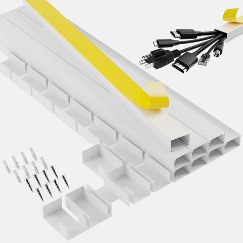 126 Inch Cable Raceway Kit White Paintable Wall Mount Cord Concealer for TV Cables Baby and Pet Proof, 5 to 6 Cables, Wire Hider Wire Cover for Cords and Electrical Wires