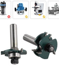 Awesome Woodworking Router Bit Set for Tongue Groove Joint Assembly with 12mm Shank And Microcrystalline Carbide Tips for Smoother Cuts close-up view of two router bits