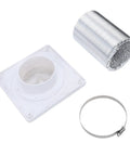 Super Cool 4 Inch Dryer Vent Connector Kit With Quick Lock Coupling And 8 Foot Flexible Foam Hose Plus Rotating Wall Plate Flange For Easy Laundry Room Or Bathroom Exhaust Setup And Lint Cleaning Maintenance, shown with hose and clamp