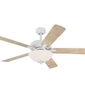 Classic 52 Inch LED Ceiling Fan With Light Kit, Crisp White Finish, Frosted Glass, Reversible White And Maple Blades, Indoor Downrod Mount