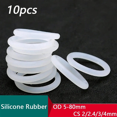 Assorted White Food Grade Silicone O Ring Seal Kit 10 Pcs With Thickness 2mm 2.4mm 3mm And 4mm For Pipelines Industrial Equipment Food Processing And Automotive Sealing, 10 pcs white silicone O-rings