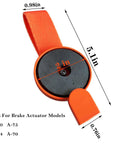 Close-up of SUONE surge brake lockout key with orange strap; 2-pack for UFP trailers A-60/A-70/A-75/A-84.