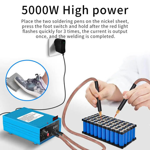 Beast 5000W Battery Spot Welder With 10 Level Power Adjustment for Fast Welds on a battery pack with nickel sheets