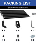 4 Pack 20100 T Slot Aluminum Extrusion 500mm Black With Corner Bracket Kit For Do It Yourself Diy Projects And Custom Framing Or CNC And 3D Printer Builds, packing list