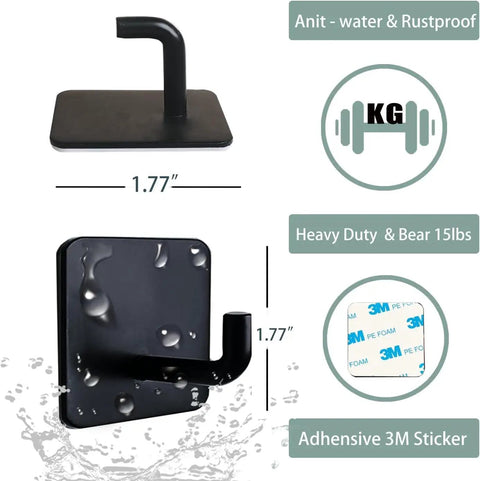 Heavy Duty Adhesive Wall Hooks For Hanging Towels Robes Keys And Clothes In Black 6 Pack Ideal For Bathroom Kitchen Storage No Drilling Mount With Sticky Backing