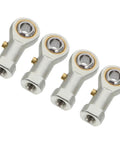 Four Shop Tested PHS6 Rod End Bearings Featuring Sharp Female Thread And Bulletproof Fish Eye Ball Joints in silver and gold.