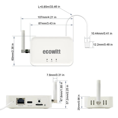 GW3000 Weather Station Gateway With Wi Fi And Ethernet, Built In 3 In 1 Temperature Humidity And Barometric Sensors, side view