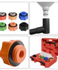 Top Tier Oil Funnel Kit With Flexible Spill Proof Designs And Color Coded Connectors For Fast Garage Oil Changes On Any Car Or Truck Without Extra Adapters includes color-coded caps and storage case.