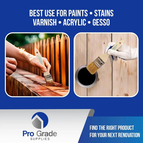 96 Pack 1.5 Inch Chip Paint Brushes For Painting And Staining wood fence and wooden panel with solid wood handles in use