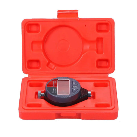 Hella Tough Digital Shore Durometer Scale With Slick LCD Display For Accurate Testing Of Rubber Tires Bowling Balls And Commercial Flooring Type A C D Hardness Meter in red case.