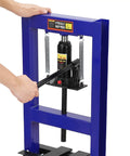 Person operating 6 Ton H Frame Shop Hydraulic Press With Two Press Plates Heavy Duty Garage Ready Auto Repair Machine Adjustable Pressure
