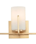 Dart 3 Light Bath Vanity Light Satin Brass Steel Finish Satin White Glass Shade Sleek Modern Indoor Light Fixture For Bathrooms And Powder Rooms Powder Room Lighting, front view