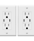 In-Wall USB-C Charging Outlet 2-Port 3.6A 18W With 2 Tamper-Resistant 15A Receptacles UL Listed 2 Pack Home Power Hub