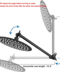 Adjustable Shower Arm 11 Inch Matte Black With Universal Connection Extension Arm For Any Shower Head Or Handheld Shower Easy To Install Anti Leak Upgrades Your Shower Experience With Full Body Rain Downpour illustration showing adjustable angles.