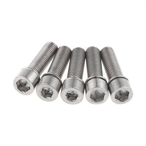 Killer Set of 5 M7 Titanium Bolts with Hex Socket Cylinder Head and Matching Washers Sick Rainbow Finish Bike Hardware Custom Build Hard Riding Gravel Road Cycle Parts Vibe with 20mm and 25mm Options Fits Road Mountain Bike, close-up view of cylinder head screws.