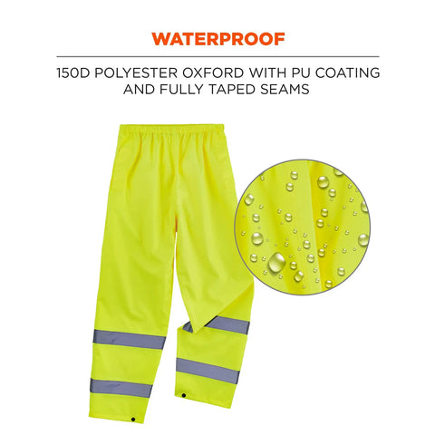 High Visibility Reflective Rain Pants Lime Large for Over Boots Lightweight Waterproof ANSI Compliant Gear with Fully Taped Seams