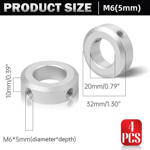 4 Pack Clamp-On Shaft Collars Aluminum Alloy With 20mm Bore And 32mm OD For CNC Machine Tools, showing product size and details.