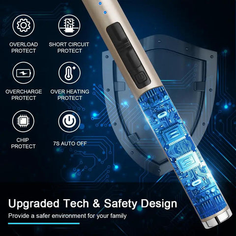 Electric Lighter Type C Rechargeable With LED Battery Display Safety Switch Flameless Plasma Windproof features