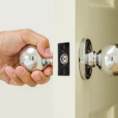 Dope Adjustable Stainless Steel And Copper Ball Roller Catch Latch on interior door with concealed design, close-up view.