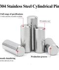 304 stainless steel cylindrical pins for secure shelf installs, featuring chamfered ends for smooth insertion.
