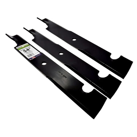 Three Blade Set For 54 Inch Bad Boy Mowers Replaces OEM 038-0005-00 Built Tough Precision Ground 18-3/4 Inch Blades With 5/8 Inch Center Hole For MZ Magnum Style Decks Black Finish Ready To Cut