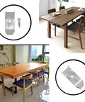 Premium Heavy Duty 12 Pack Table Leaf Levelers With Matching Screws For Extension Tables shown with dining table and screws.