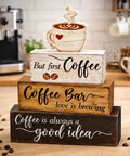 4 Piece Wooden Coffee Bar Decor Set With Rustic Signs For Tiered Tray Farmhouse Coffee Station Table Centerpiece