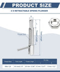 Top Shelf Rock Solid Retractable Indexing Plunger Pin Set M8x1.25 detailed dimensions including total length and thread size.