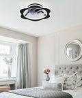 Low Profile Ceiling Fan With Light Modern Flush Mount LED Dimmable Remote Control With Hidden ABS Blades in bedroom.