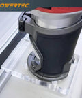 Heavy Duty Guide Rail Adapter For Fixed Base Trim Routers Locks Snug To DeWalt Makita Or Milwaukee Tracks For Dead Straight Cuts And Zero Drift Performance On Any Workshop Build, shown with router on clear acrylic base.
