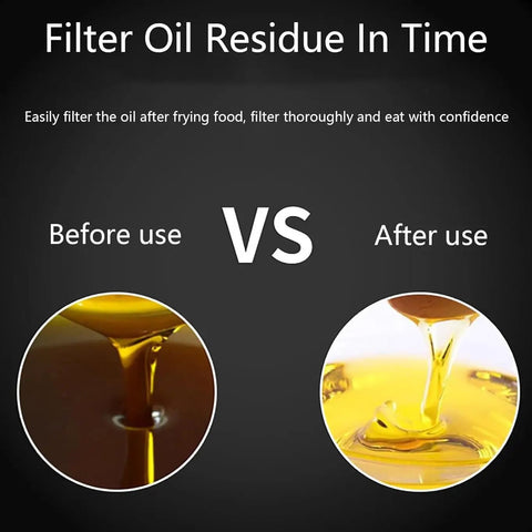 Before and after images of filtered oil using the Heavy Duty 550W Mobile Deep Fryer Oil Filter Cart With Stainless Steel Construction.