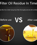 Comparison of oil before and after using the Heavy Duty Stainless Steel Deep Fryer Oil Filter Cart Top Shelf Smooth Rolling Workhorse.