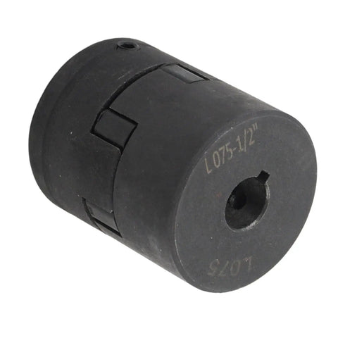 Flexible Three Piece L Jaw Coupling Set For Half To One Inch Shafts With Buna N Rubber Spider L075 One Eighth Inch Keyway And One Quarter Inch Keyway Compatible With Lovejoy Martin Browning L Jaw Couplers For Log Splitter And Hybrid Equipment. Black L075 L-jaw coupling with bore and set screw