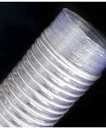 Close-up of Heavy Duty 1 Meter Dust Collection Hose For Woodworking Gear And Shop Vac Tanks in clear corrugated PVC.