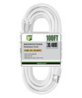 100 Ft Outdoor Extension Cord 16/3 SJTW White Electrical Cable With Three Prong Grounded Plug, coiled with label visible