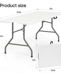 Diagram of Beefy Folding Table 6Ft Heavy Duty 350 Lb Capacity With 18 Percent Thicker HDPE Waterproof Top Portable Fold In Half