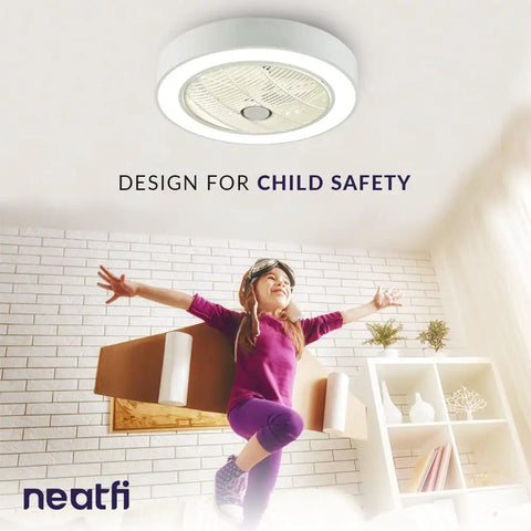 Bladeless Flush Mounted Ceiling Fan With Light And Remote Control Cool 3 Speed Settings Three Adjustable LED Color Modes