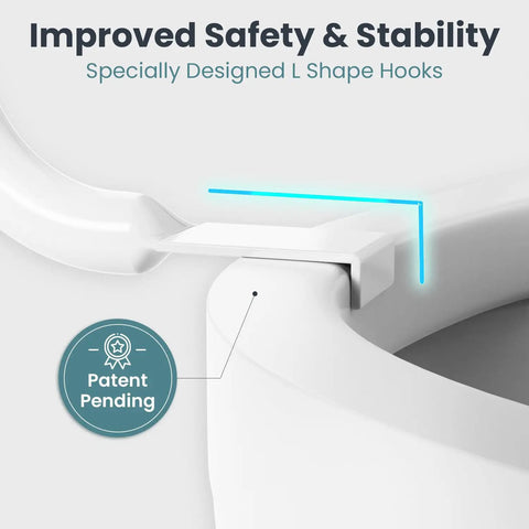 Adjustable Toilet Safety Rail With Rock Solid Stability And Hella Strong Build For Seniors And Elderly Adults Featuring No Fuss Mounting and smooth everyday use in any home bathroom, showing L shape hooks.