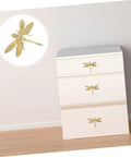 Dragonfly Cabinet Knob Set For Dresser Drawers And Cabinet Doors Vintage Gold Antique Brass Copper Finish installed on dresser