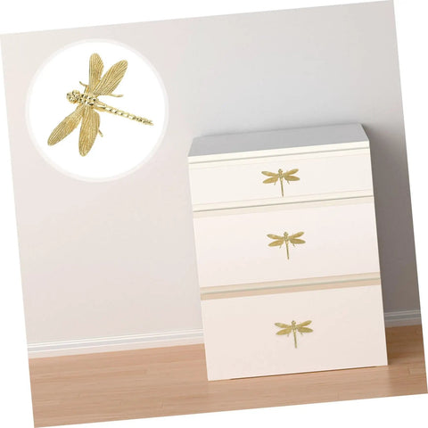 Dragonfly Cabinet Knob Set For Dresser Drawers And Cabinet Doors Vintage Gold Antique Brass Copper Finish installed on dresser