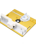 Slick Aluminum Router Table Insert Plate For Woodworking Heavy Duty Base Platform with engraved scales and mounting holes.