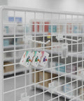 Square Profile Metal Grid Hook For Retail Displays, secure mount hanger on grid shelving with hanging merchandise.