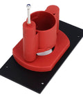 Heavy Duty Manual Lifting Base Router Insert Plate Flip Board Kit For Table Routers With Hand Crank, red plastic base with mounting plate.