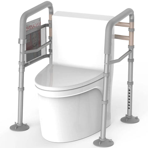 Stand Alone Toilet Safety Rail With Adjustable Width And Height Fits Any Toilet Folding Handrails for Elderly and Disabled.