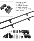6.6Ft Rolling Library Ladder Hardware Kit With Floor Roller And Brake, components including pulleys, tracks, and screws