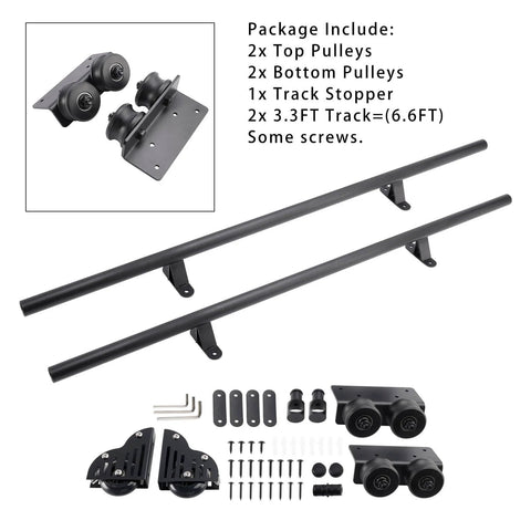 6.6Ft Rolling Library Ladder Hardware Kit With Floor Roller And Brake, components including pulleys, tracks, and screws